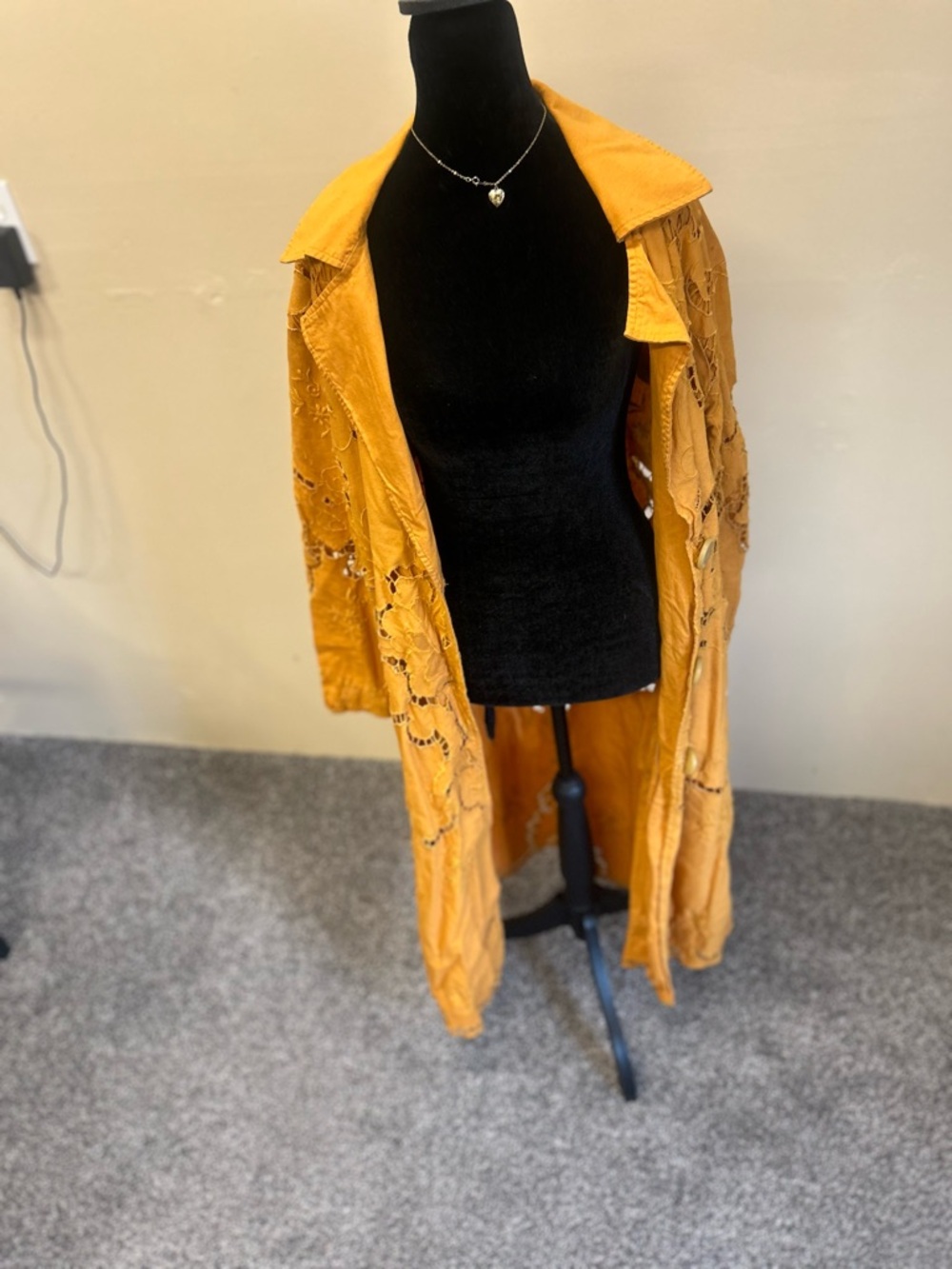 Free People Susana Mustard Yellow Cutout Festival Statement Duster Large Boho - Picture 6 of 13
